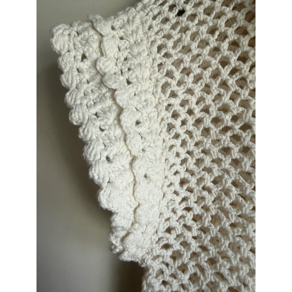 Free People Ivory Crochet Knit Button Front Top Scalloped Collar Womens Small - Picture 4 of 9